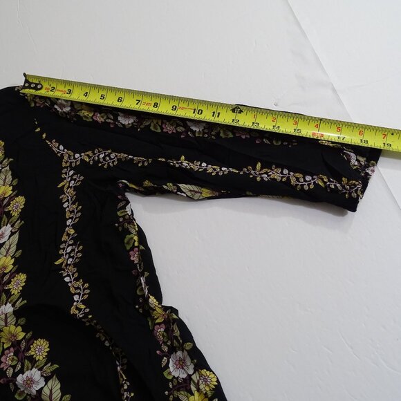 Cato Black Floral Tie Front Blouse Women Size XL Long Sleeve Casual Work - Picture 8 of 10